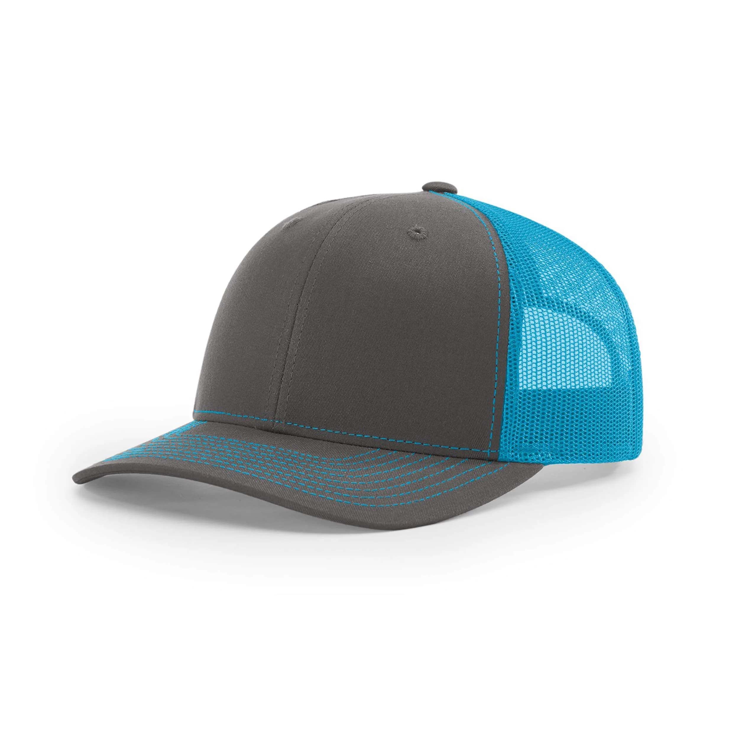 Richardson 112 Trucker Baseball Cap - Charcoal/Neon Blue, One Size - main product image
