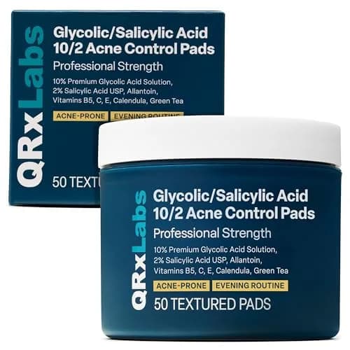 QRxLabs Salicylic & Glycolic Acid Acne Clearing Pads 50ct | Dual-Action Exfoliation for All Skin Types thumbnail 1