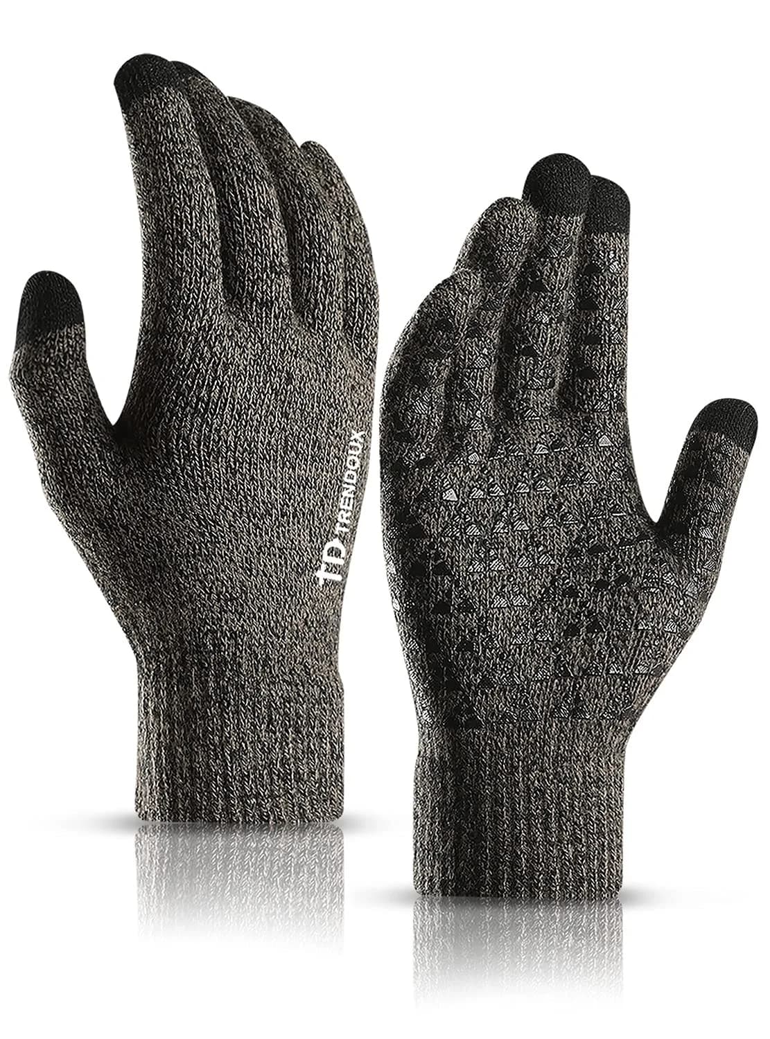 TRENDOUX Knit Touch Screen Gloves for Women & Men | Black, Medium | Warm Lined, Anti-Slip Grip — Gray / Large
