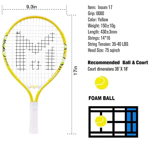 INSUM Junior Tennis Racket 17 Inch (43 cm) Ages 2–3 | Lightweight Aluminum Beginner Racquet with Cover thumbnail 7