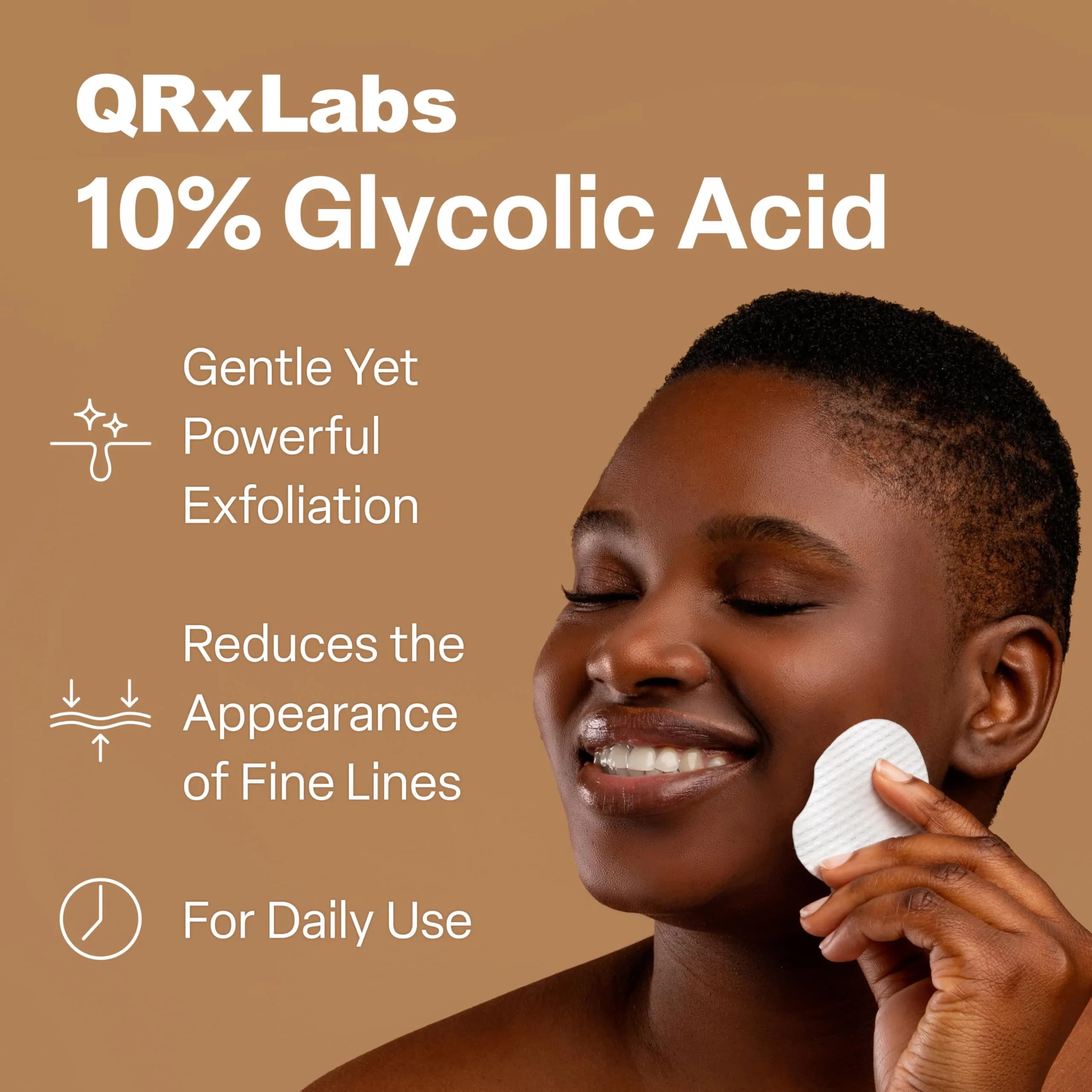 QRxLabs 10% Glycolic Acid Exfoliating Pads, Face + Body, 50ct | Resurfaces Skin for Smoother Texture & Brighter Tone - view 2