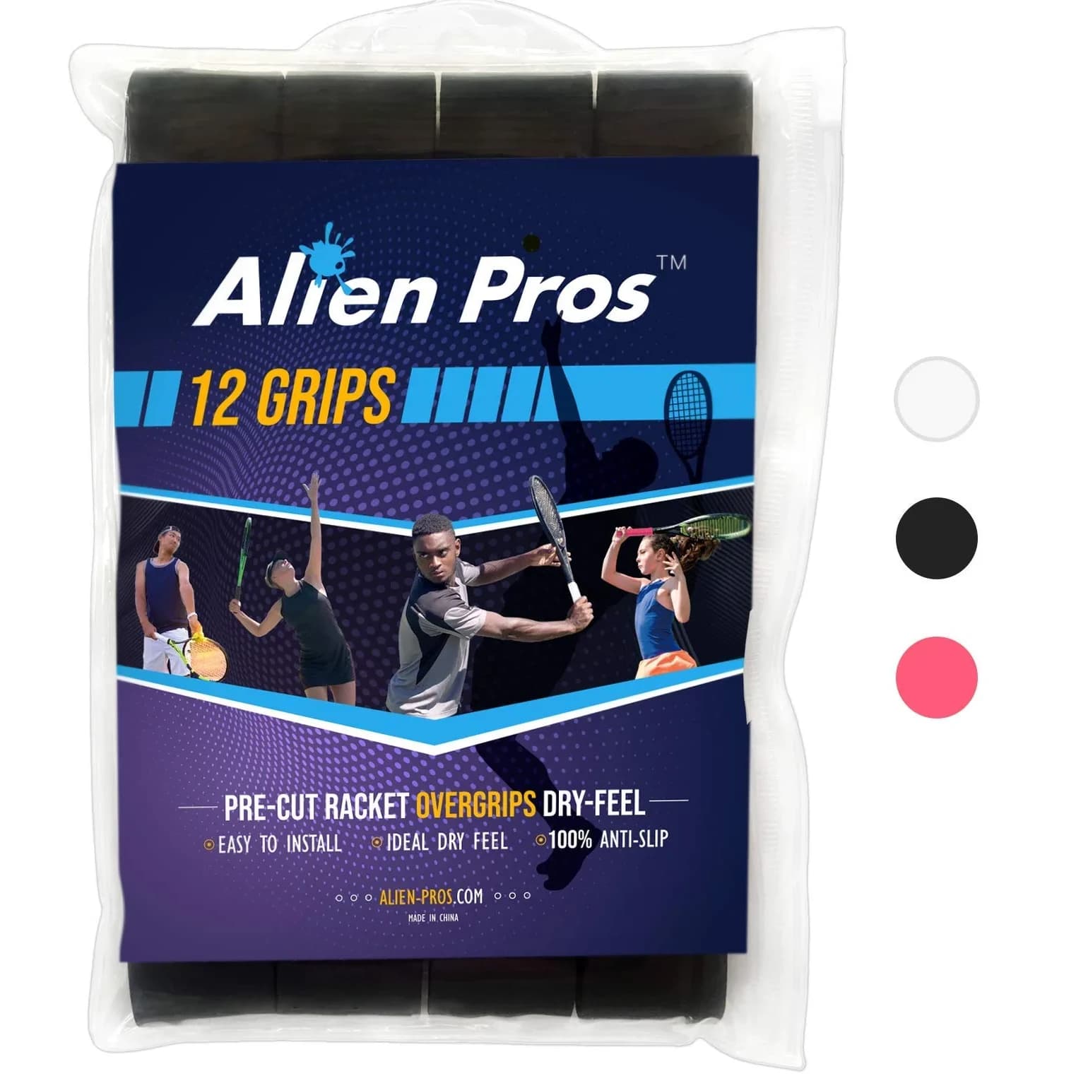 ALIEN PROS Tennis Overgrip Tape (6 Grips, Black) | Dry Feel & Absorbent for High Performance - main product image