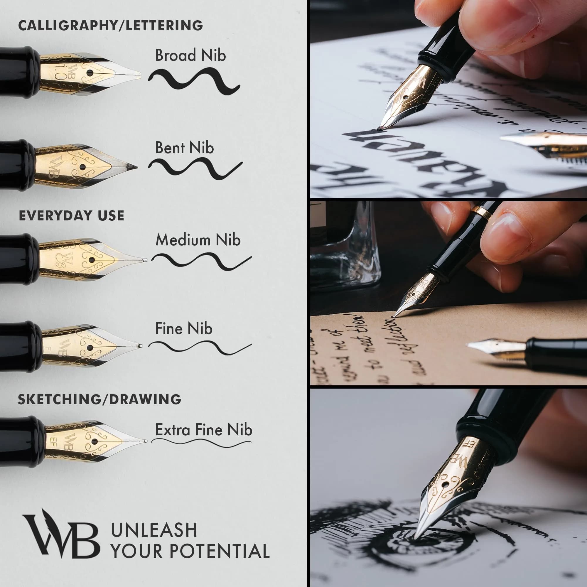 Wordsworth & Black Luxury Fountain Pen Set, Medium Nib, Silver & Gold | Smooth Ink Flow, Refillable, Gift Boxed thumbnail 5