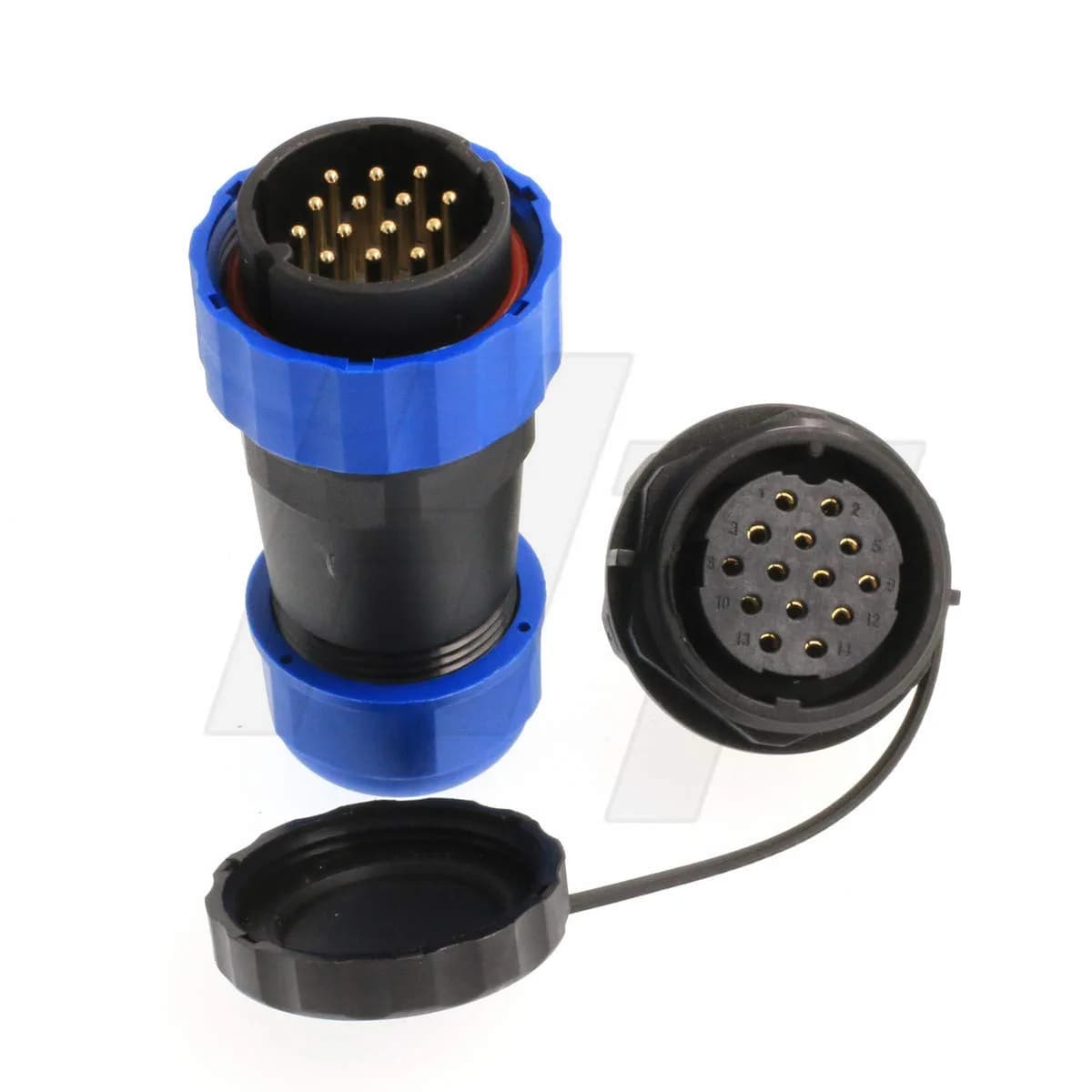 HangTon HE29 14-Pin Circular Panel Mount Connector with Threaded Coupling, IP68 Waterproof Aviation Plug Socket (29mm Panel Cutout) — 14 pin