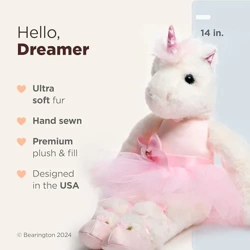 Bearington Collection Ballerina Unicorn Plush 14" | Soft, Poseable & Cuddly for Kids & Collectors thumbnail 2