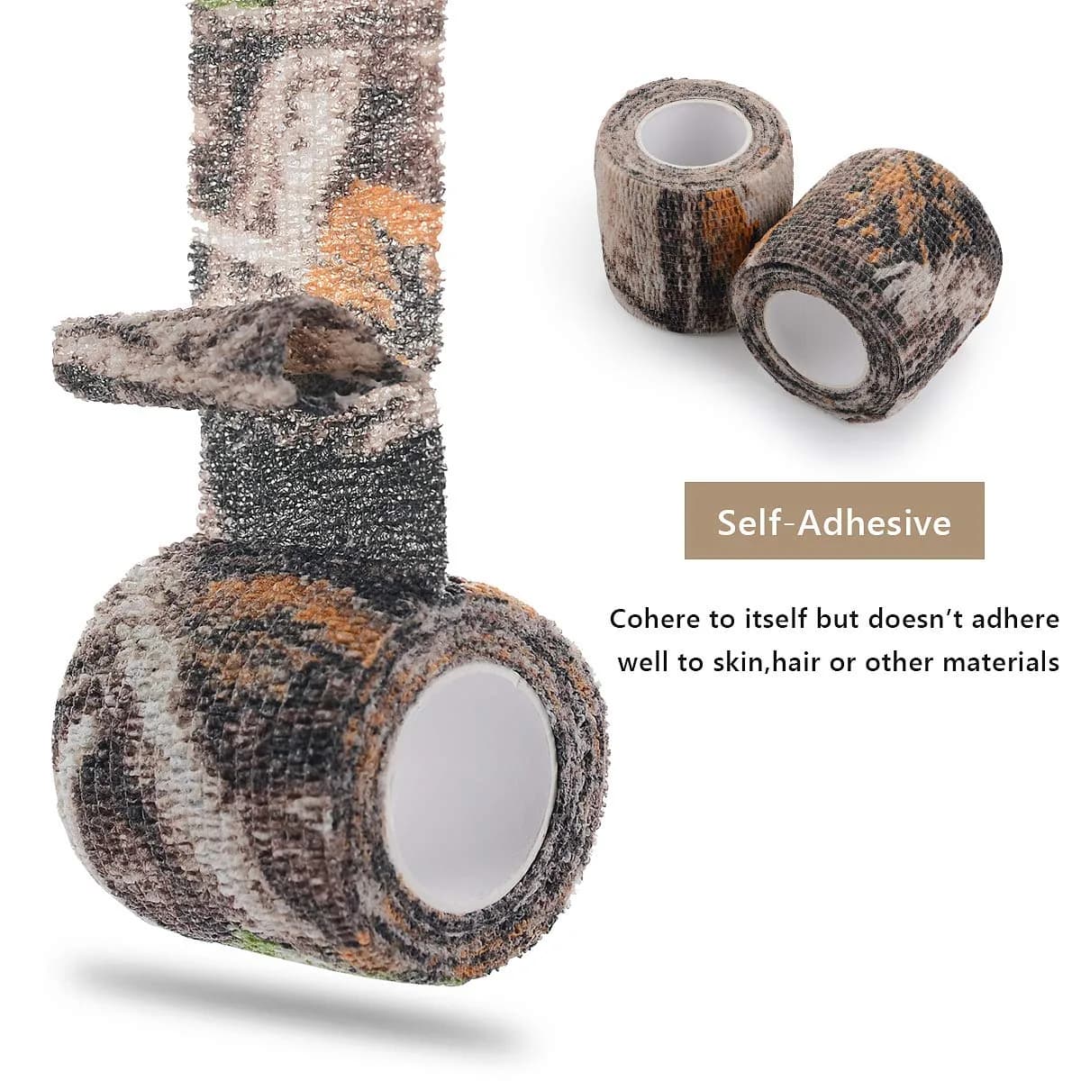 EAmber Camo Wrap Tape 5cm x 4.5m (4 Rolls) | Self-Adhesive, Reusable Concealment for Hunting Gear — Tree Leaves Camo