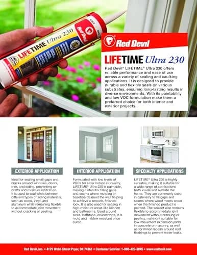 Red Devil Lifetime Ultra Premium Elastomeric Acrylic Latex Sealant 286 ml (10.1 oz.) Almond | Interior/Exterior Use thumbnail 2