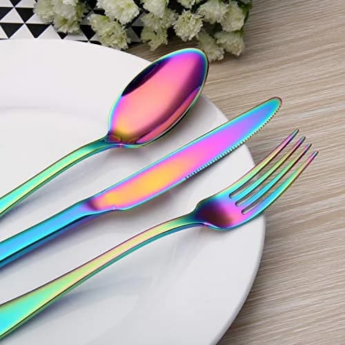 SHARECOOK Rainbow Silverware Set 20-Piece Stainless Steel Flatware Set | Service for 4, Multicolor thumbnail 5