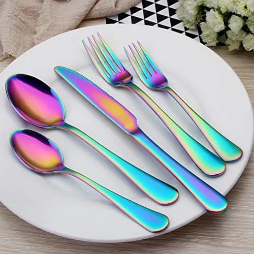 SHARECOOK Rainbow Silverware Set 20-Piece Stainless Steel Flatware Set | Service for 4, Multicolor thumbnail 6