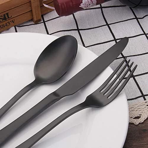 sharecook Matte Black Silverware Set, Satin Finish 20-Piece Stainless Steel Flatware Set | Dishwasher Safe for 4 thumbnail 5