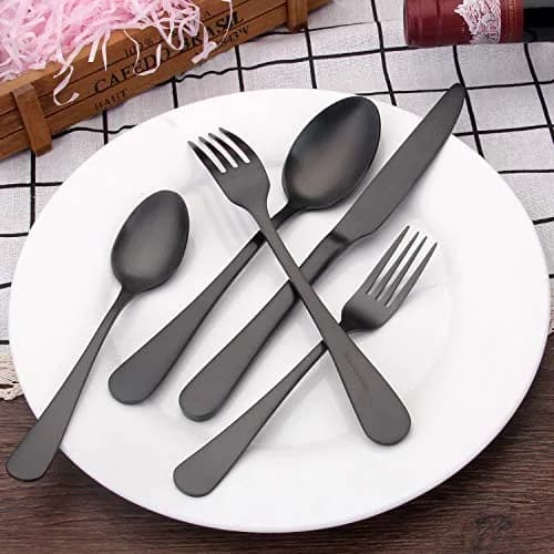sharecook Matte Black Silverware Set, Satin Finish 20-Piece Stainless Steel Flatware Set | Dishwasher Safe for 4 thumbnail 6
