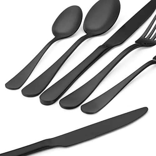 sharecook Matte Black Silverware Set, Satin Finish 20-Piece Stainless Steel Flatware Set | Dishwasher Safe for 4 thumbnail 4