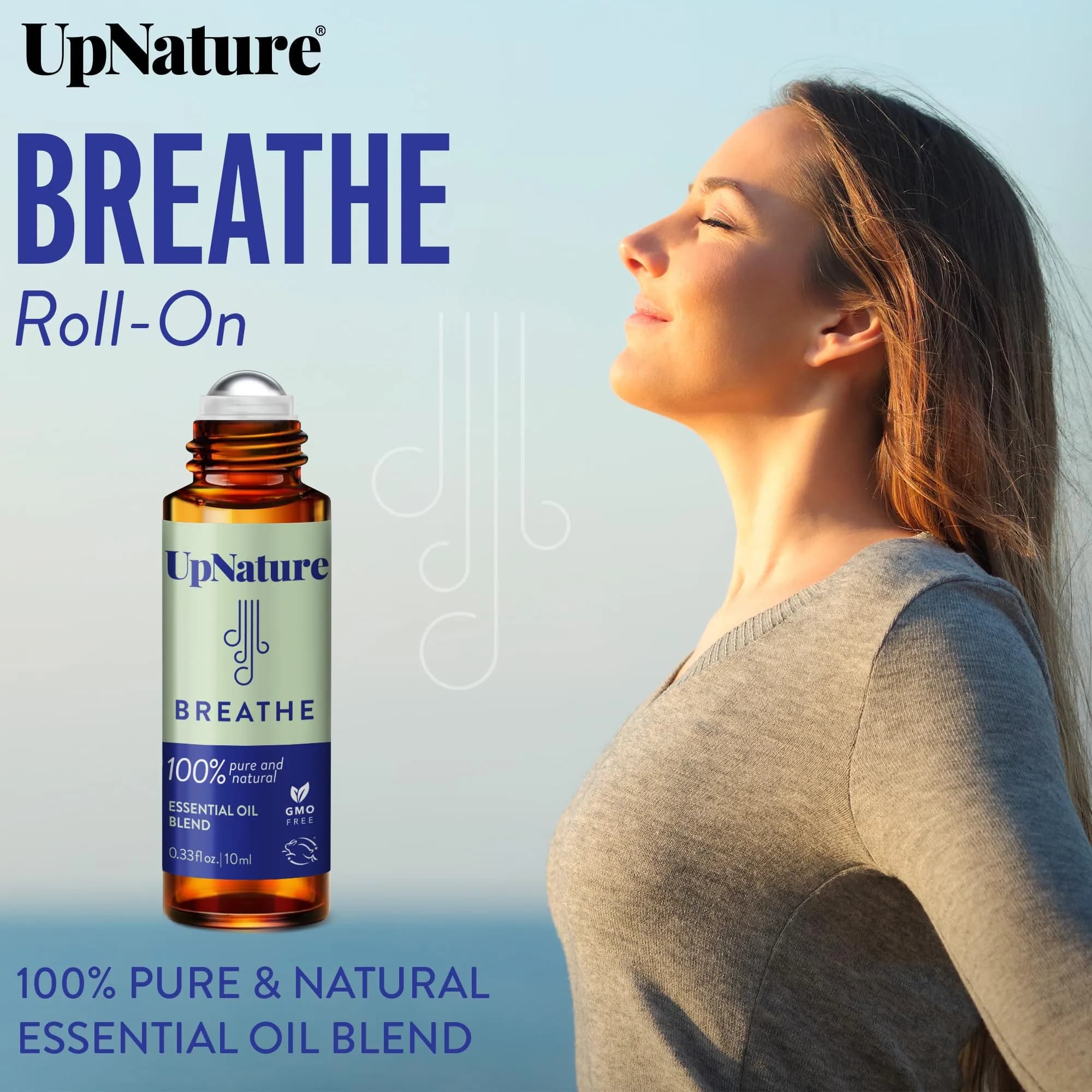 UpNature Breathe Essential Oil Roll On Blend 10ml (0.33 Fl Oz) | Natural Breathing Support with Peppermint & Eucalyptus - view 2