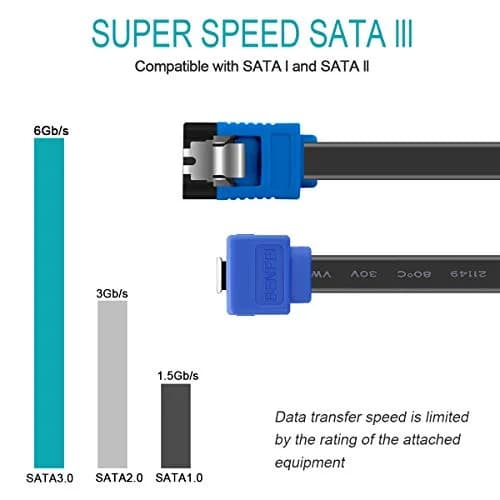 BENFEI SATA Cable III 3 Pack 18 Inch Blue | 6Gbps Right Angle Locking thumbnail 2