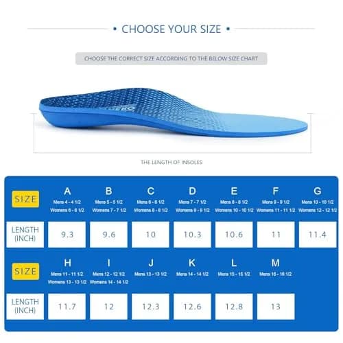 WALK·HERO Plantar Fasciitis Insoles, Arch Support Inserts for Pain Relief, Men's 10-10.5 / Women's 12-12.5 (New Blue) thumbnail 6