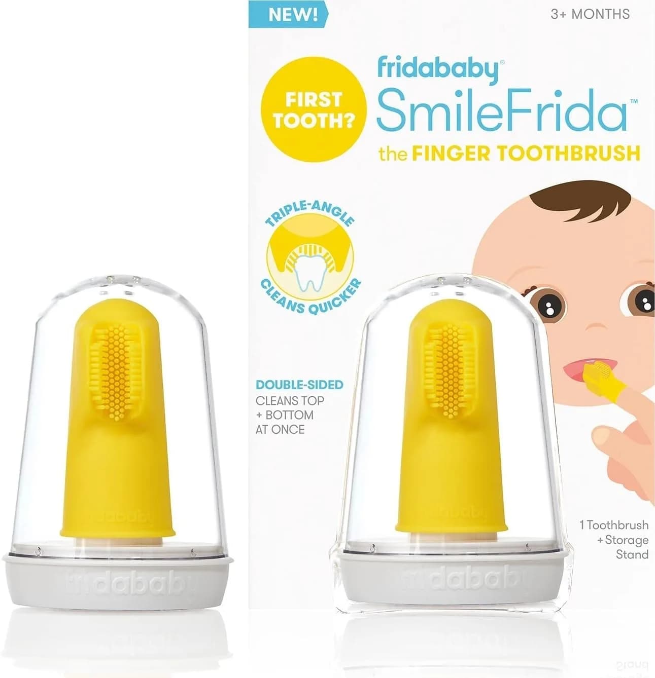 Frida Baby First Finger Toothbrush with Storage Case, Quick Clean, 1pk | BPA-Free Silicone — Baby Finger Toothbrush (3M+)