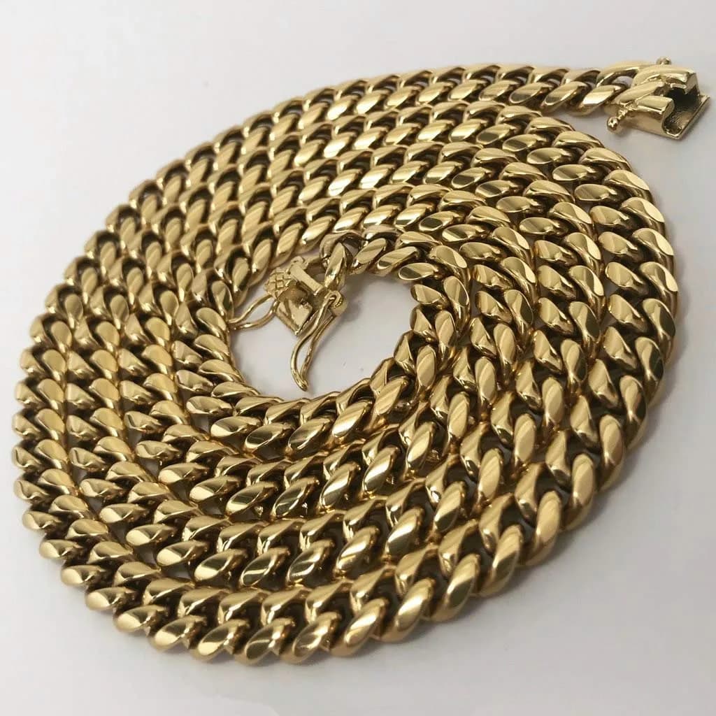 PY BLING Men's 12mm Miami Cuban Link Chain Necklace 26 Inch (66cm) | Heavy Gold Plated Stainless Steel thumbnail 4