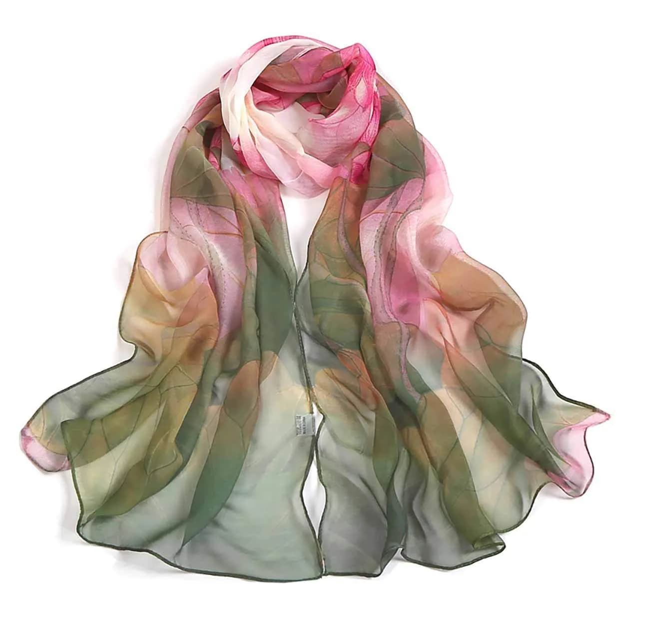 AliceLife Green Floral Pattern Lightweight Scarf Shawl 160x50cm (63x19.7in) | Fashion Sunscreen Wrap for Women
