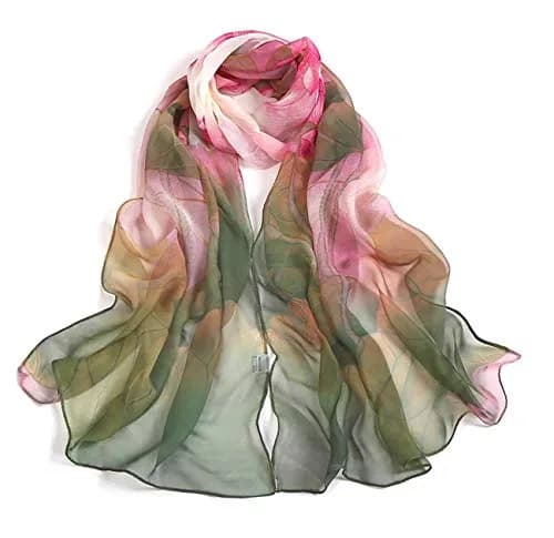 AliceLife Green Floral Pattern Lightweight Scarf Shawl 160x50cm (63x19.7in) | Fashion Sunscreen Wrap for Women thumbnail 1