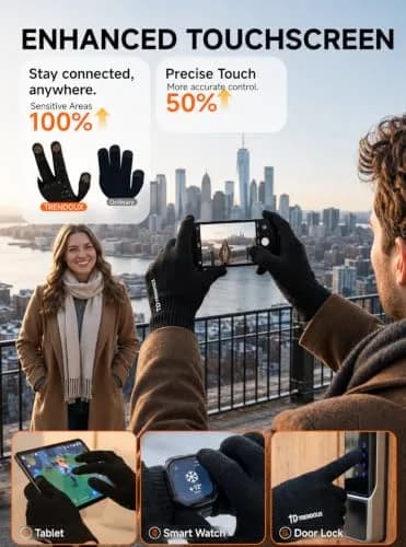 TRENDOUX Knit Touch Screen Gloves for Women & Men | Black, Medium | Warm Lined, Anti-Slip Grip thumbnail 2