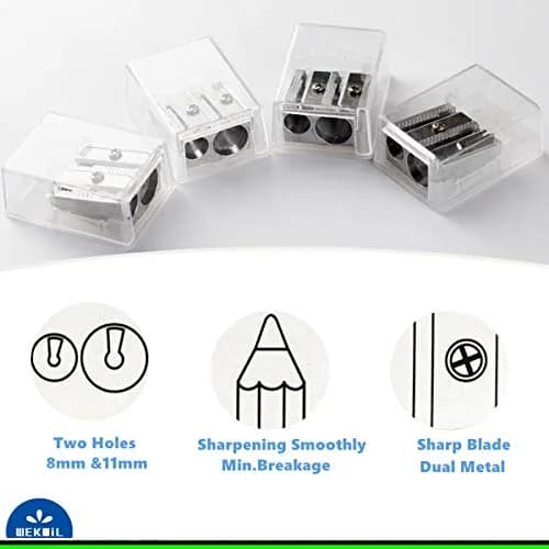 WEKOIL Pencil Sharpener Manual Metal Dual Hole Pack of 4 | High-Grade Steel Blades for Artists & Students thumbnail 5
