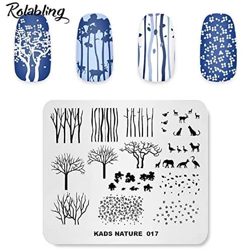Rolabling Forest Tree Nail Stamping Plate Nature Fox 8*7cm | Reusable Stainless Steel Nail Art Template thumbnail 1