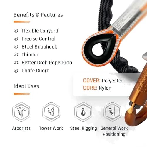 Pelican Rope ProClimb Arborist Positioning Lanyard 1/2 in x 8 ft | ANSI/OSHA Certified for Tree Climbing & Work Positioning thumbnail 2