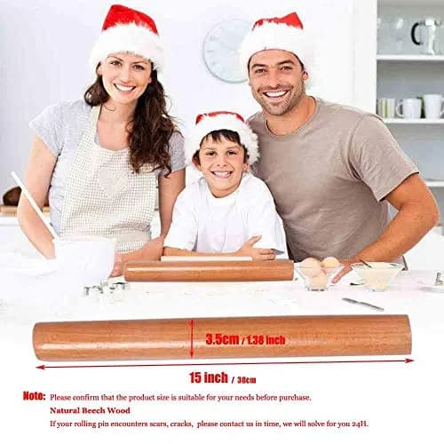 iPstyle Professional Beech Wood Rolling Pin 39.7cm (15-3/4 Inch) | Smooth Dough Roller for Pizza, Pasta, Cookies thumbnail 2