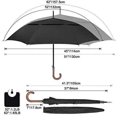 G4Free 62 Inch Golf Umbrella Windproof Large Stick Umbrella with Wooden J Handle and Fiberglass Frame | Auto Open, Vented Double Canopy thumbnail 2