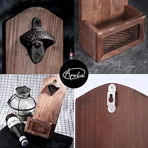 Arola Vintage Wooden Wall Mounted Bottle Opener | Cap Collector & Bar Decor (70-120 chars) thumbnail 9