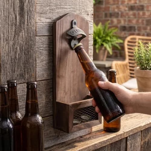 Arola Vintage Wooden Wall Mounted Bottle Opener | Cap Collector & Bar Decor (70-120 chars) thumbnail 3