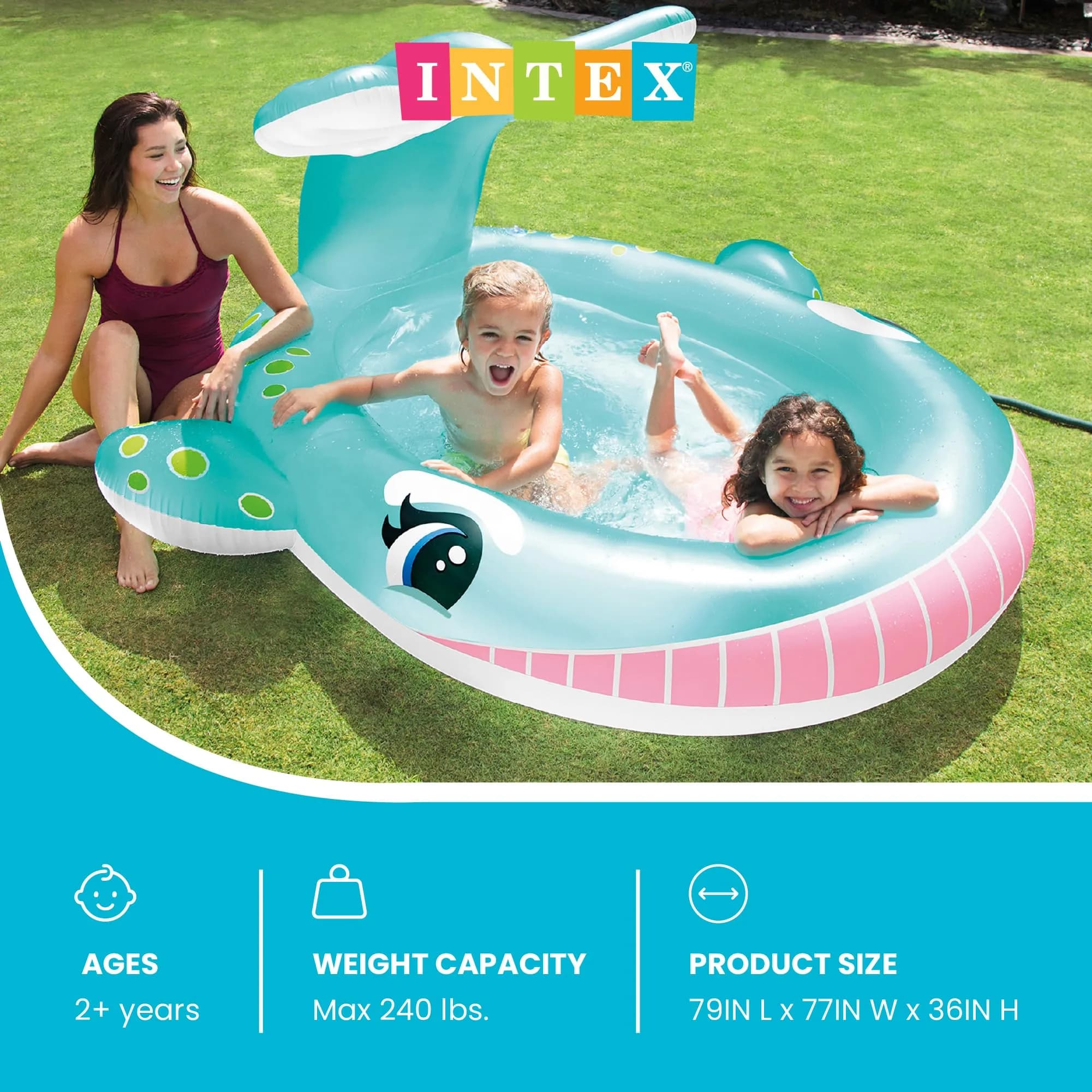 Intex Whale Spray Kiddie Pool 79" x 77" x 36" | Fun Backyard Water Sprinkler for Kids 2+ - view 6