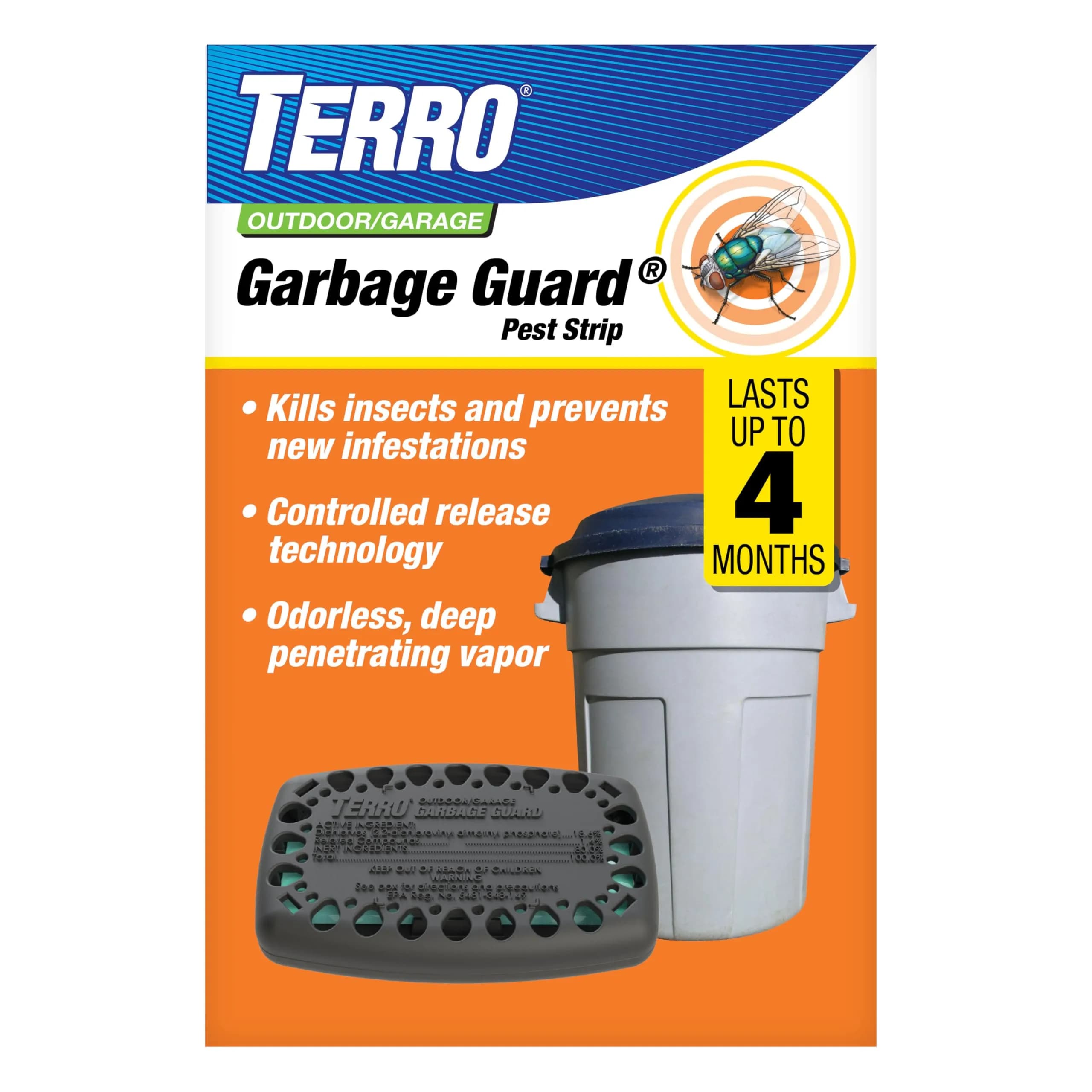 TERRO Garbage Guard Trash Can Insect Killer Pod 4-Month Protection | Kills Flies, Maggots, Roaches, Beetles — Black