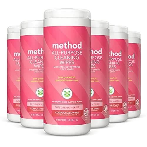 Method All-Purpose Cleaning Wipes, Pink Grapefruit, Multi-Surface, Compostable, 30 Count (Pack of 6) | Plant-Based, Biodegradable, 180 Wipes thumbnail 1