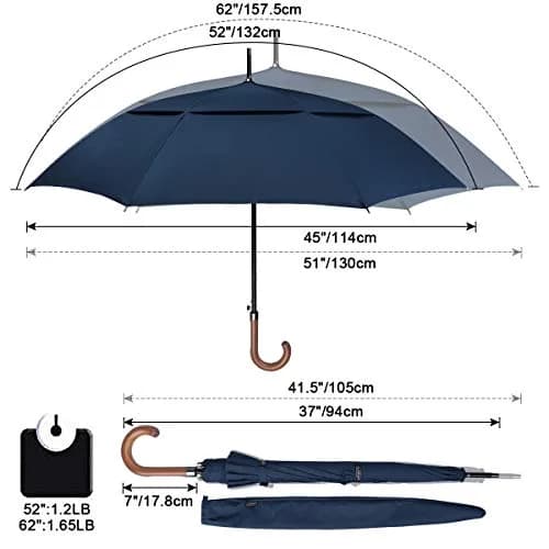 G4Free 62 Inch Golf Umbrella Windproof Large Stick Umbrella with Wooden J Handle | Fiberglass Ribs thumbnail 4