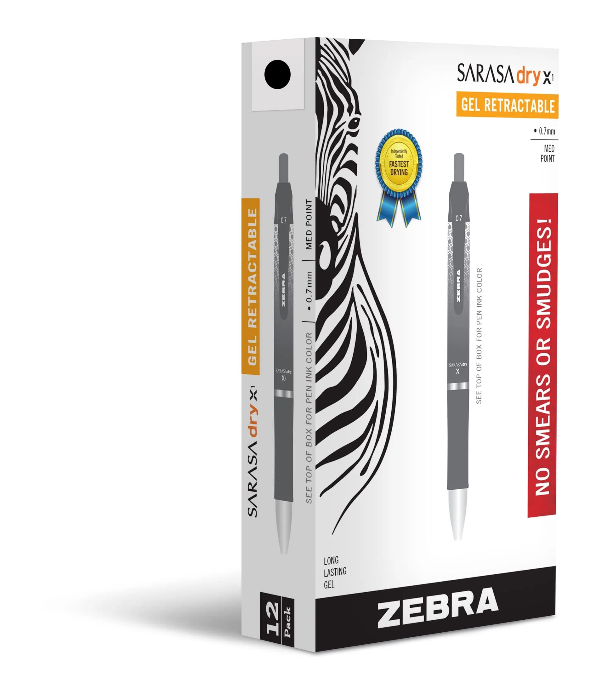 Zebra Pen SARASA Dry X1 Retractable Gel Pen, Black Ink, 0.7mm, 12-Pack | Smooth Ink Flow Writing Instrument - main product image