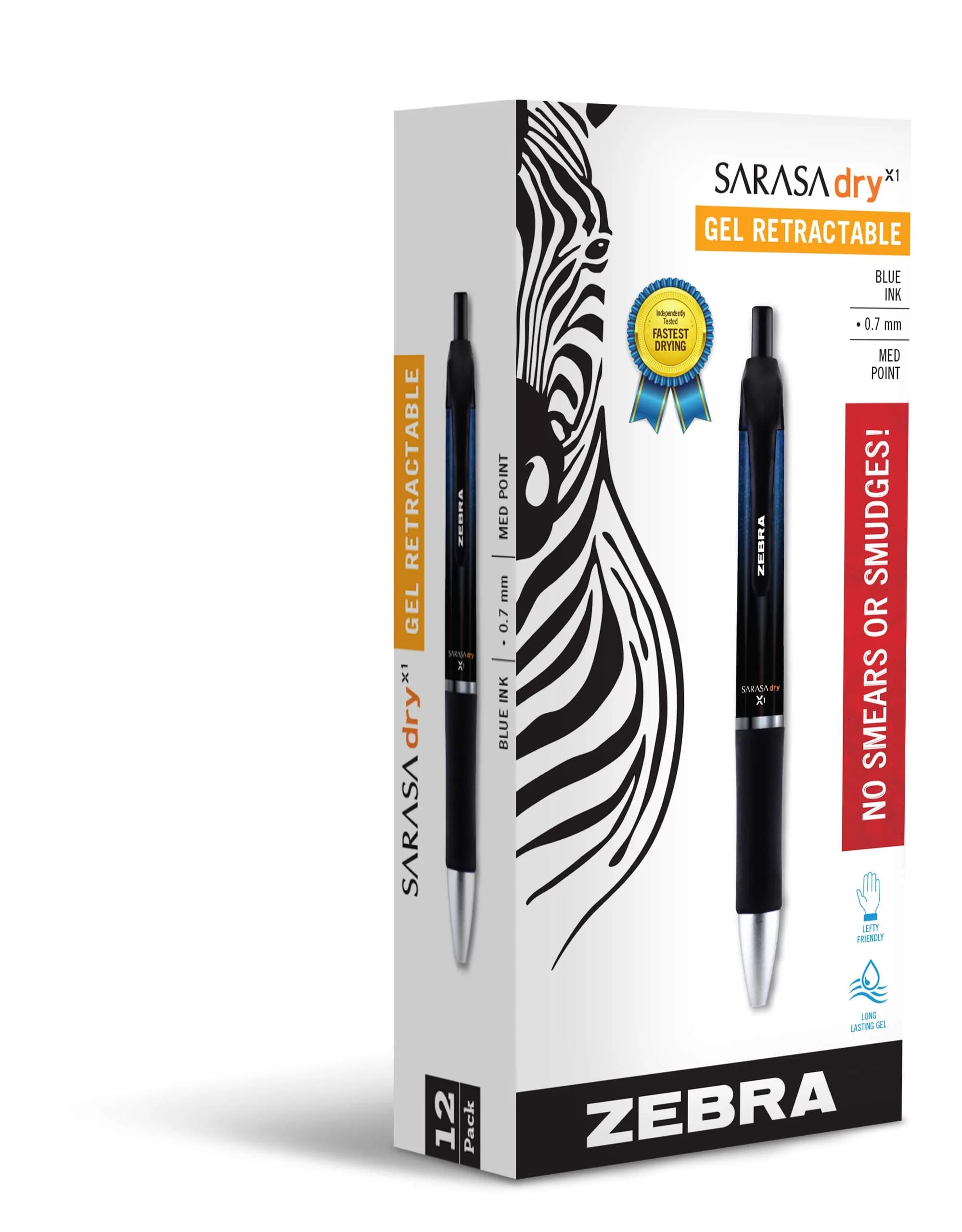 Zebra Pen SARASA Dry X1 Retractable Gel Pen, Black Ink, 0.7mm, 12-Pack | Smooth Ink Flow Writing Instrument — Blue