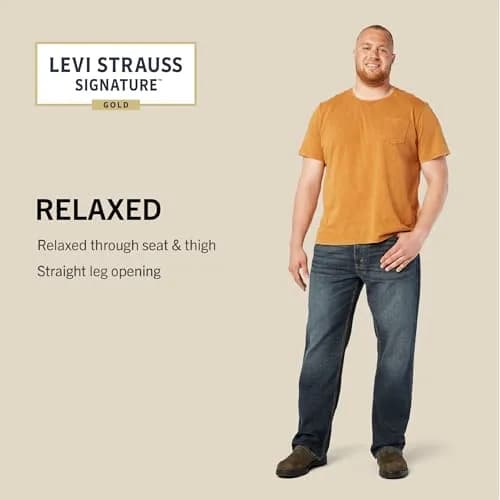 Levi Strauss Signature Gold Men's Relaxed Fit Flex Jeans 33W x 34L | Comfort Flex Denim for All-Day Movement thumbnail 3