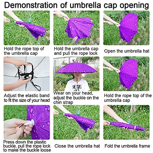 NEW-Vi Umbrella Hat, 25 inch Hands Free Umbrella Cap for Adults and Kids | Portable, Adjustable, Sun & Rain Protection thumbnail 3