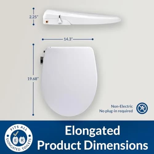Bio Bidet Slim Zero Non Electric Bidet Toilet Seat Elongated | Dual Nozzles, White, Low Profile thumbnail 2