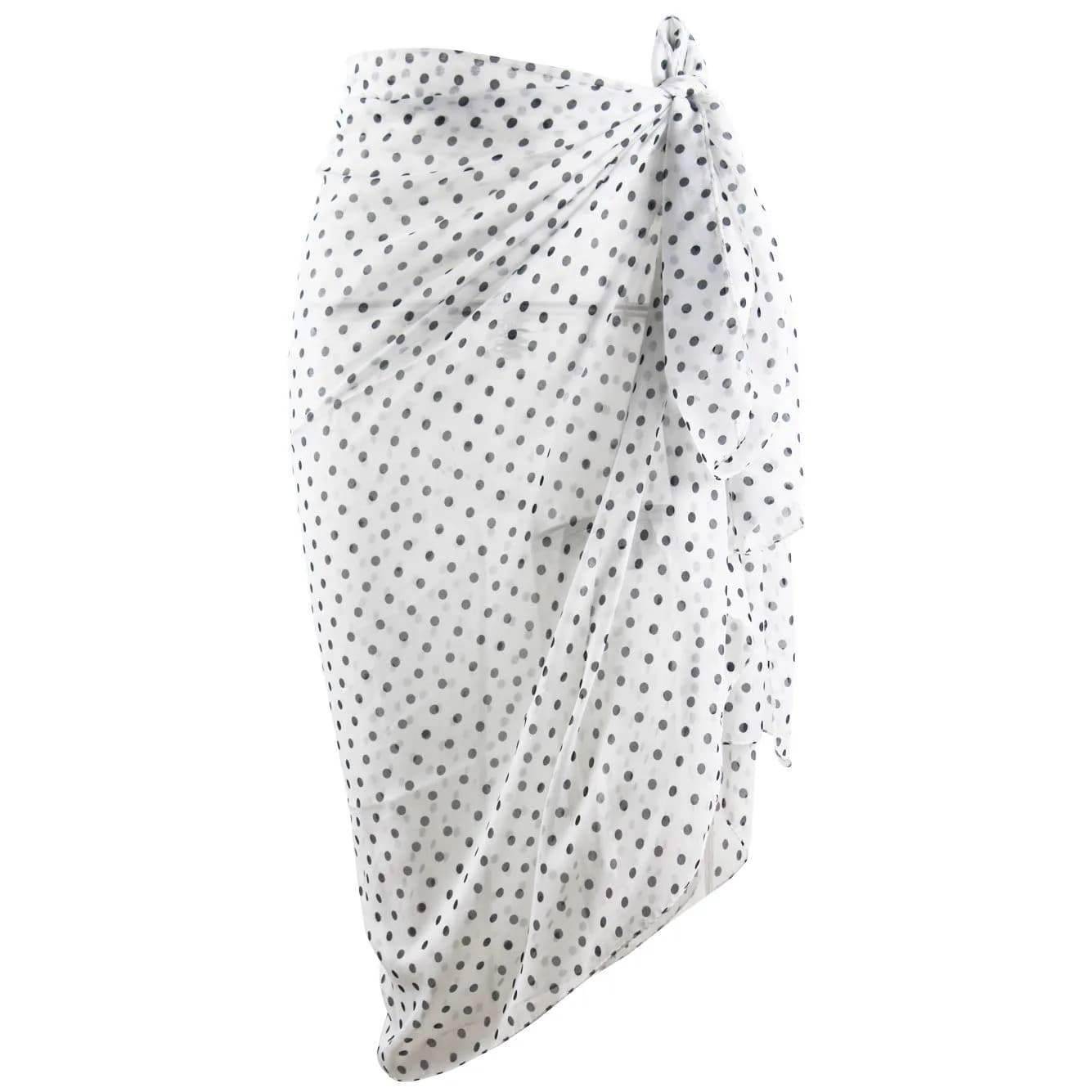 Block Garden Women's Swimsuit Cover up Sarong S07 White W Black Polka Dot | Lightweight Chiffon Beach Wrap