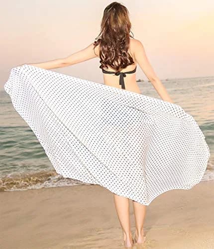 Block Garden Women's Swimsuit Cover up Sarong S07 White W Black Polka Dot | Lightweight Chiffon Beach Wrap thumbnail 6