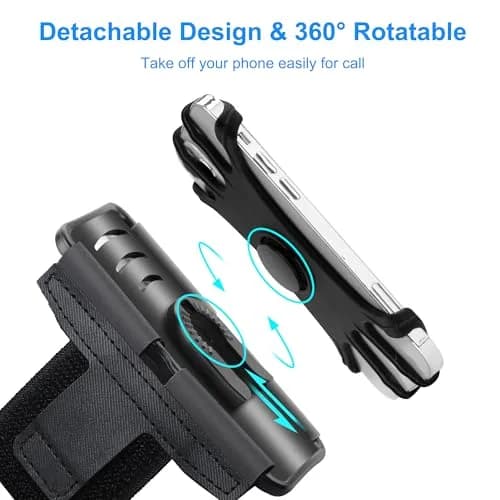 newppon Cell Phone Running Armband - Detachable & 360° Rotatable Universal Cellphone Arm Band for iPhone 17 16 15 14 13 Pro Max Plus Samsung Galaxy Note S24 S23 | Fits All Smartphones thumbnail 2