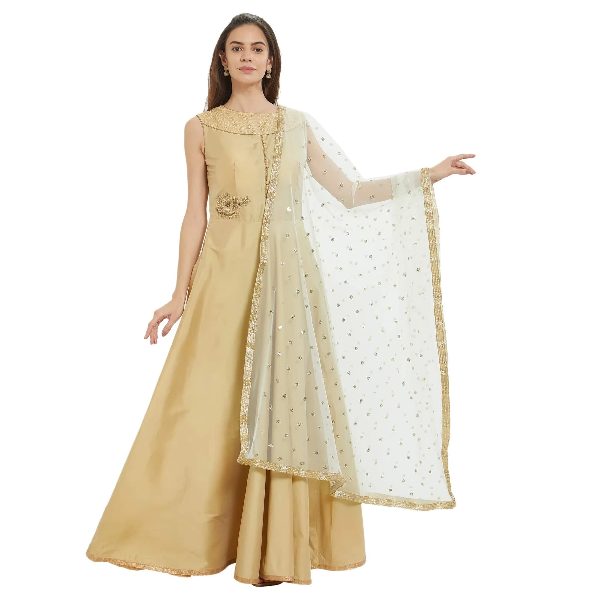 DUPATTA BAZAAR Embellished Off White Net Dupatta 2.4m (8ft) | Festive & Party Wear - main product image