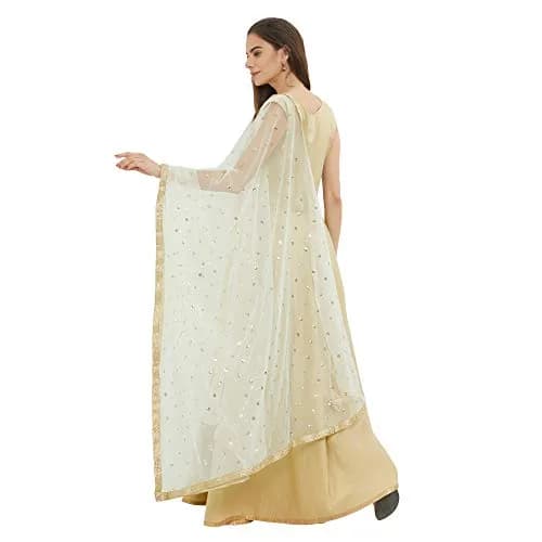 DUPATTA BAZAAR Embellished Off White Net Dupatta 2.4m (8ft) | Festive & Party Wear thumbnail 2