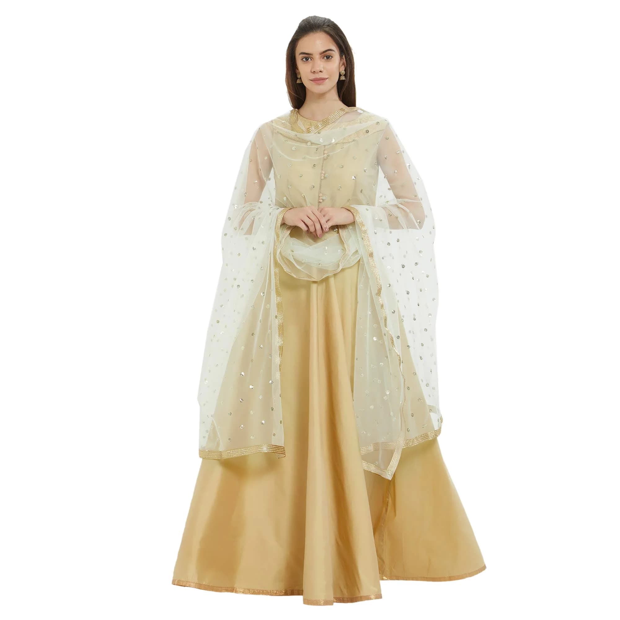 DUPATTA BAZAAR Embellished Off White Net Dupatta 2.4m (8ft) | Festive & Party Wear - view 3