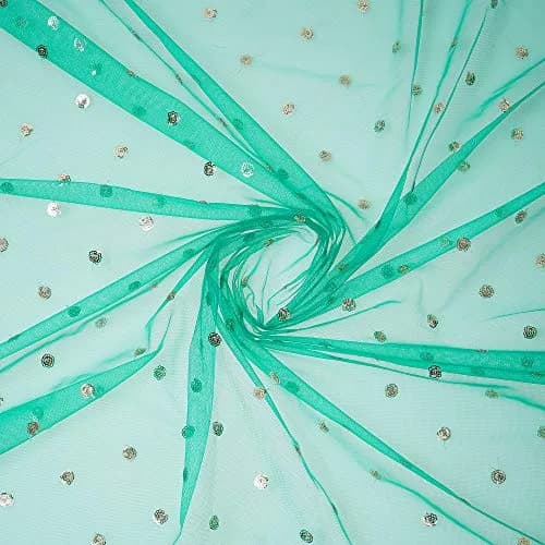 DUPATTA BAZAAR Embellished Green Net Dupatta 2.4m (7.87 ft) | Party & Festive Wear thumbnail 6