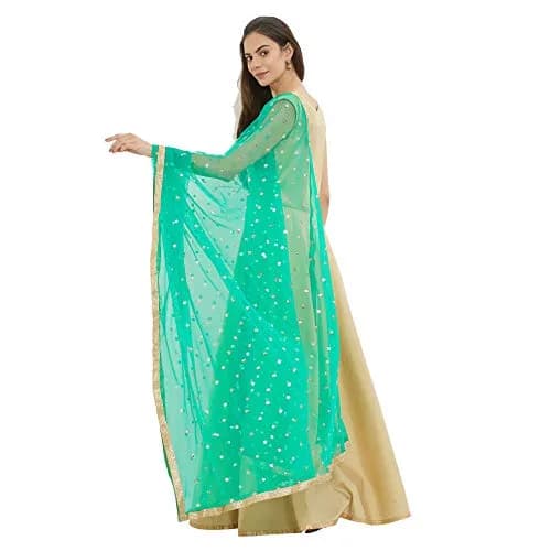 DUPATTA BAZAAR Embellished Green Net Dupatta 2.4m (7.87 ft) | Party & Festive Wear thumbnail 2