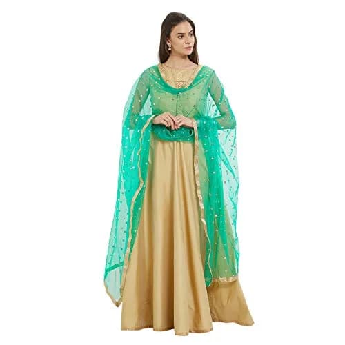 DUPATTA BAZAAR Embellished Green Net Dupatta 2.4m (7.87 ft) | Party & Festive Wear thumbnail 3
