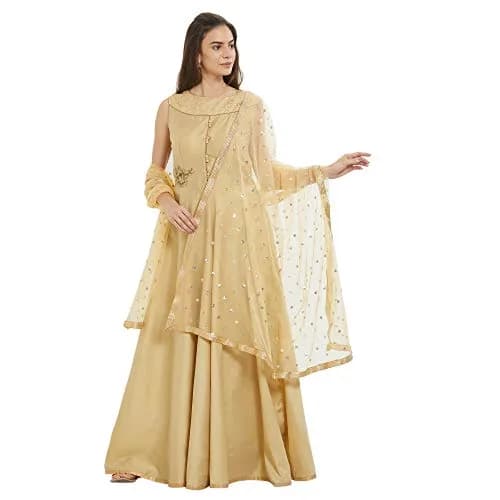 DUPATTA BAZAAR Embellished Gold Net Dupatta 2.4m (8ft) | Festive Wear with Gold Border thumbnail 5